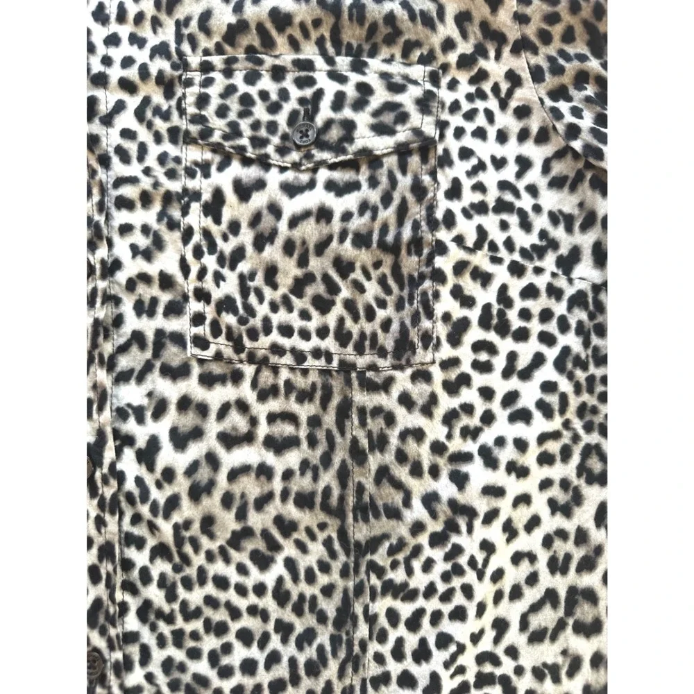 Michael Kors Leopard Print Button Shirt L Tailored Safari Blouse Animal Print - Picture 6 of 7